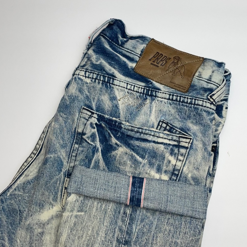 PRPS Demon Jeans Men 32x34 Selvedge Slim Straight Blue Distressed Denim Whiskers